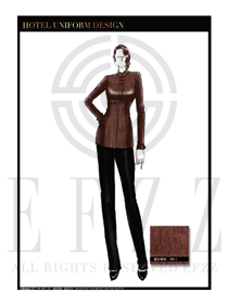 咖啡色韓版修身款中餐服務(wù)員制服設(shè)計(jì)圖1829
