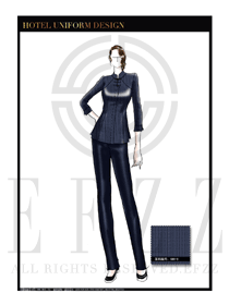 時(shí)尚藏青色長(zhǎng)袖女款中餐服務(wù)員制服款式圖1830