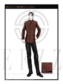原創(chuàng)手繪稿咖啡色男款中餐服務(wù)員服裝款式圖1831