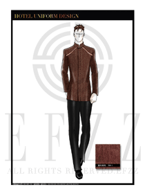 咖啡色長袖男款中餐服務(wù)員制服設(shè)計圖1835