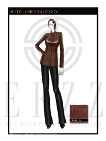 咖啡色長(zhǎng)袖女款中餐服務(wù)員制服設(shè)計(jì)圖1838