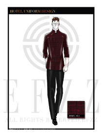 時(shí)尚棗紅色長(zhǎng)袖男款中餐服務(wù)員制服款式圖1839