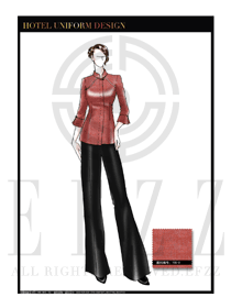 橙黃色長袖女款中餐服務(wù)員制服設(shè)計(jì)圖1844