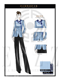 時尚粉藍色女款中餐服務員制服款式圖1850