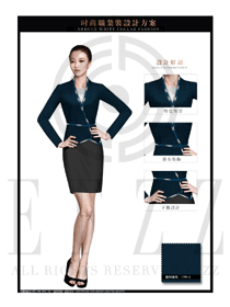 墨綠色女秋冬職業(yè)裝制服款式效果圖1470