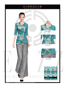 新款藍(lán)色中餐服務(wù)員服裝款式圖1858