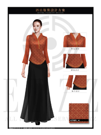 時(shí)尚紅色女款高檔中餐廳迎賓制服設(shè)計(jì)圖865