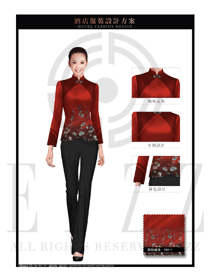 新款玫紅色女款中餐服務(wù)員制服設(shè)計圖1955