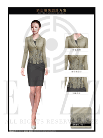 新款淺黃色女款中餐服務員制服設計圖1964