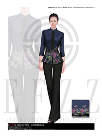 新款深藍(lán)色女款中餐服務(wù)員制服設(shè)計(jì)圖1401