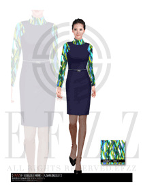 時尚深藍(lán)色連衣裙女職業(yè)裝夏裝服裝款式圖506