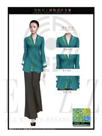 綠色女款中餐服務(wù)員制服設(shè)計(jì)圖1985