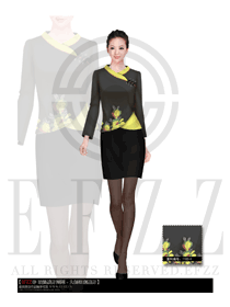 亮黃色女款中餐服務員制服設計圖1008