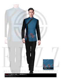 新款湖藍(lán)色男款中餐服務(wù)員制服設(shè)計(jì)圖1338