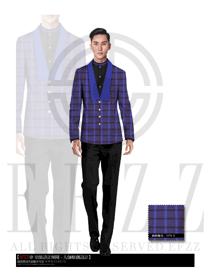 時尚藍(lán)色方格長袖男款西餐服務(wù)員制服設(shè)計圖475