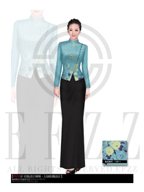 新款淺綠色女款酒店中餐迎賓制服設(shè)計圖748