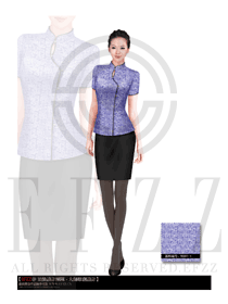時尚藍色女款中餐服務員制服設計圖1505