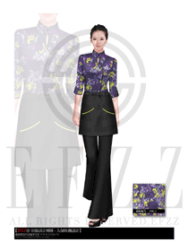 新款紫色女款中餐服務(wù)員制服設(shè)計圖1506