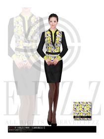 淺黃色女款中餐服務員制服設計圖1667