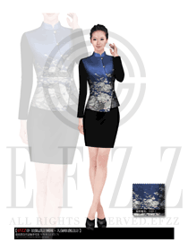 時尚藏藍(lán)色女款中餐服務(wù)員制服設(shè)計圖1320