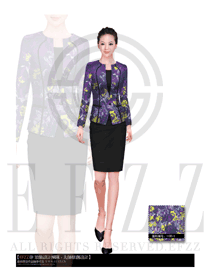 原創(chuàng)制服設(shè)計紫紅色女秋冬職業(yè)裝服裝款式圖1136