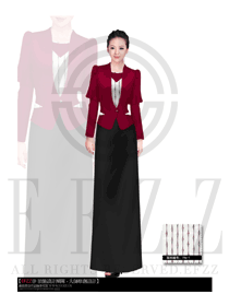 新款玫紅色女款酒店西餐咨客服裝設(shè)計(jì)圖533