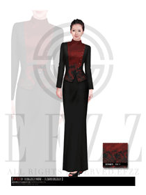 暗紅色長裙款酒店中餐迎賓制服設(shè)計圖698