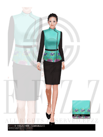 原創(chuàng)制服設(shè)計(jì)青綠色女款酒店大堂服裝款式圖870