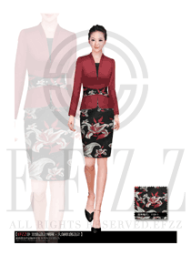 原創(chuàng)制服設計玫紅色女款酒店大堂服裝款式圖920