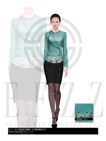 原創(chuàng)制服設(shè)計(jì)青綠色女款酒店大堂服裝款式圖982