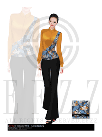 新款橙色長(zhǎng)袖女款西餐服務(wù)員制服設(shè)計(jì)圖1136