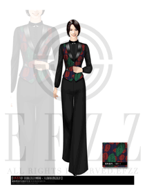 紅色馬甲女款中餐服務(wù)員制服設(shè)計圖1238