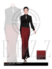 紅色長(zhǎng)裙款酒店中餐迎賓制服設(shè)計(jì)圖616