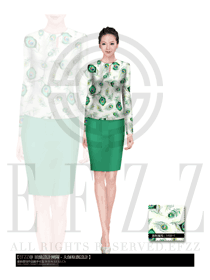 時尚綠色女秋冬職業(yè)裝制服款式效果圖1457
