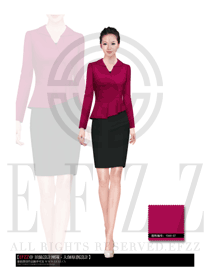原創(chuàng)制服設(shè)計玫紅色女秋冬職業(yè)裝服裝款式圖1448