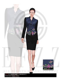 新款深藍色長袖女款中餐服務(wù)員制服設(shè)計圖1061