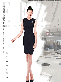黑色女款女職業(yè)裝夏裝制服設(shè)計圖741