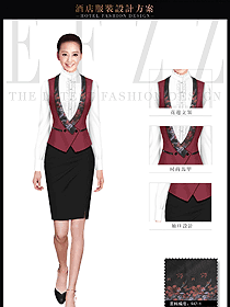 原創(chuàng)制服設計棗紅色馬甲女款西餐服務員服裝款式圖1265