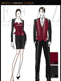 原創(chuàng)設(shè)計紅色男女款KTV夜總會服務(wù)員服裝款式圖621