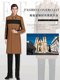 咖啡色雙排扣修身款男裝大衣服裝款式圖107