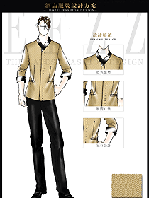 時(shí)尚淺黃色男款按摩技師服裝款式圖1428
