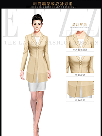 淺卡其色女秋冬職業(yè)裝制服款式設(shè)計(jì)圖1497