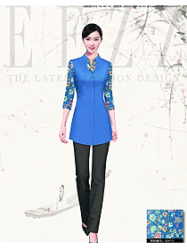 原創(chuàng)制服設(shè)計(jì)淺藍(lán)色女款酒店民族特色服裝款式圖203