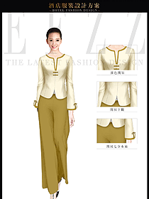原創(chuàng)制服設(shè)計淺黃色女款水療會所咨客服裝款式圖428