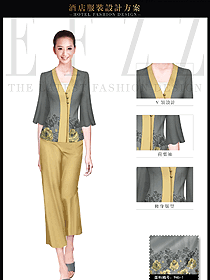 原創(chuàng)制服設(shè)計(jì)淺黃色女款按摩技師服裝款式圖1433