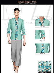 原創(chuàng)制服設(shè)計(jì)青綠色男款會(huì)所服務(wù)生服裝款式圖609