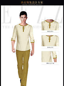 原創(chuàng)制服設(shè)計(jì)米黃色男款會(huì)所服務(wù)生服裝款式圖612
