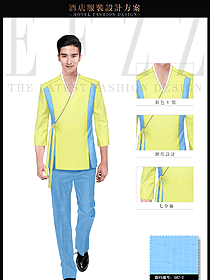 淺黃色男款SPA會所服務(wù)生制服設(shè)計(jì)圖620