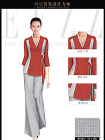 原創(chuàng)制服設(shè)計淺紅色女款會所服務(wù)生服裝款式圖621