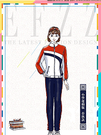 時尚紅白藍(lán)條紋女運(yùn)動款學(xué)生服校服款式設(shè)計圖063